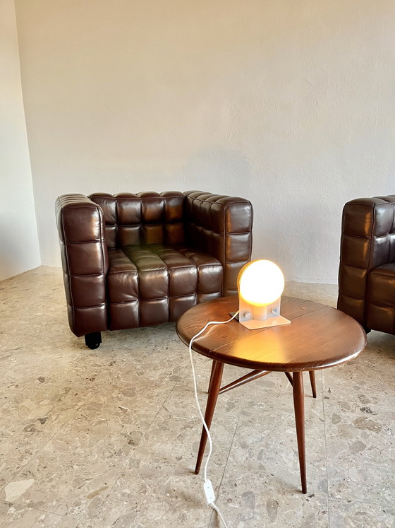 Image 1 of 2 Kubus loungestoelen | Josef Hoffmann-stijl | Donkerbruin leer