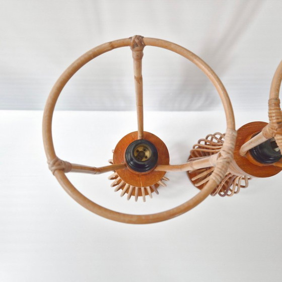 Image 1 of PAIR OF VINTAGE 1960S TABLE LAMPS IN RATTAN & BEECH 60S 1960S 1960s