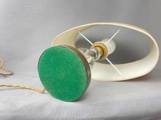 Vintage Hollywood Regency Inspired Brass Table Lamp With Silk Rum Lampshade – Textile (photo 11 of 12)