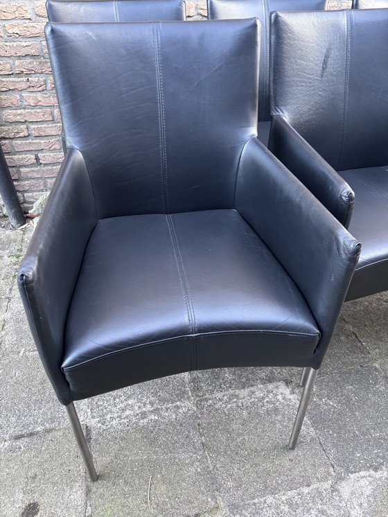 Image 1 of 6 sedie di design Bert Plantagie Flip style in pelle nera e acciaio inossidabile