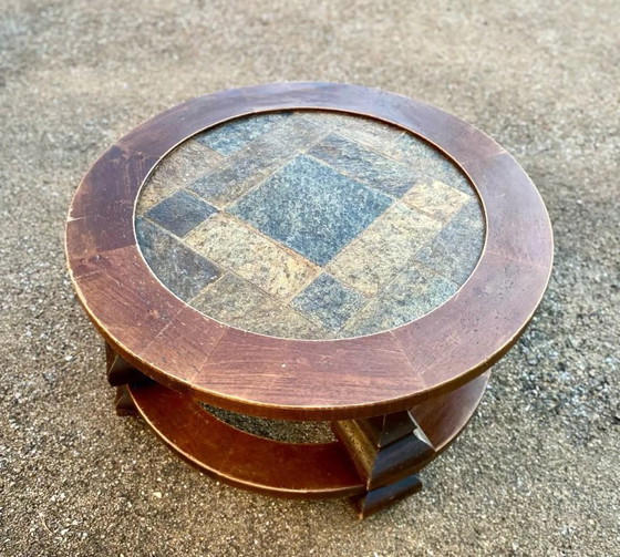 Image 1 of Round coffee table in stone and wood