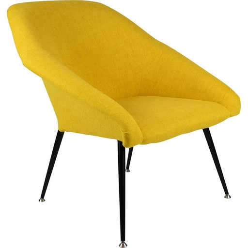 Poltrona vintage Coquille in tessuto giallo 1960 
