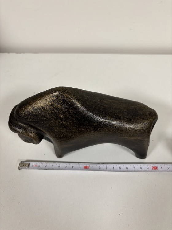 Image 1 of vintage EISENWERK RÖDINGHAUSEN metalen/gietijzeren , stijlvolle brutalistische stier, jaren 1970