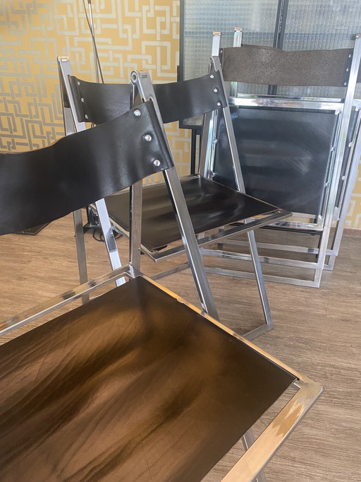 4 (Vier) Prachtige Vintage Klapstoelen, Model ‘Elios’, Ontworpen Door Fontoni & Geraci Voor Lübke in de Jaren 70