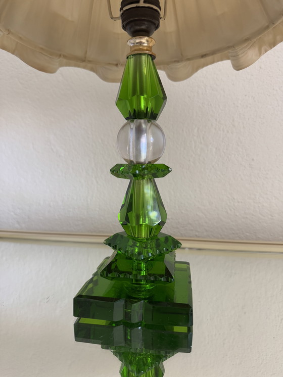 Image 1 of Art Deco emerald crystal lamp