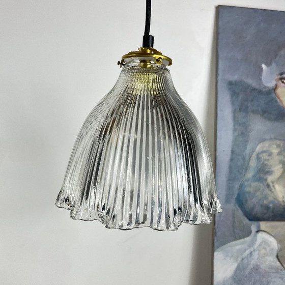 Lampada a Sospensione Industriale Holophane con Globo in Vetro Prismatico – Lampade a sospensione, Glass (photo 6 of 10)