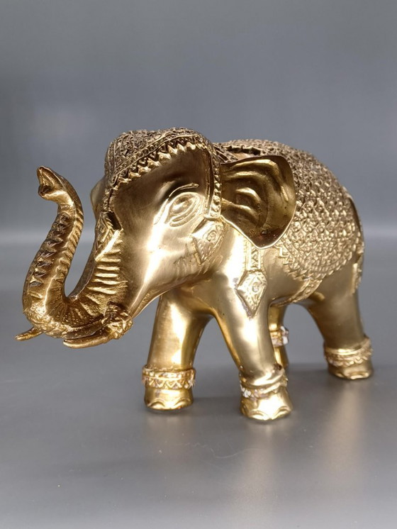 Image 1 of Paar vergoldete Elefantenskulpturen aus Bronze