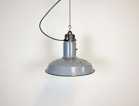 Image 1 of Suspension industrielle en émail gris, style années 1950