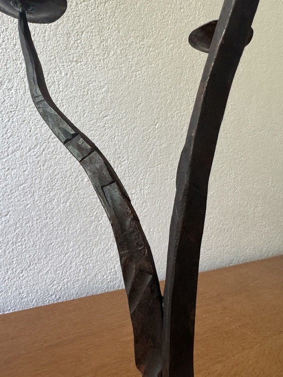 Image 1 of 60's Brutalist style wrought iron candlestick