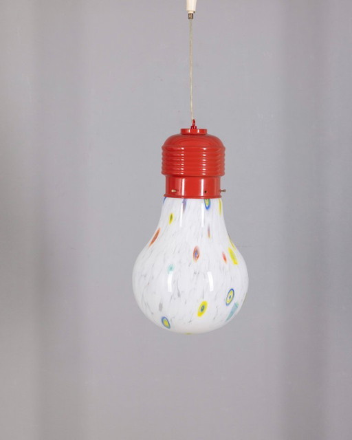 Vintage Italiaanse kroonluchter met gedecoreerde glazen lamp, jaren 80