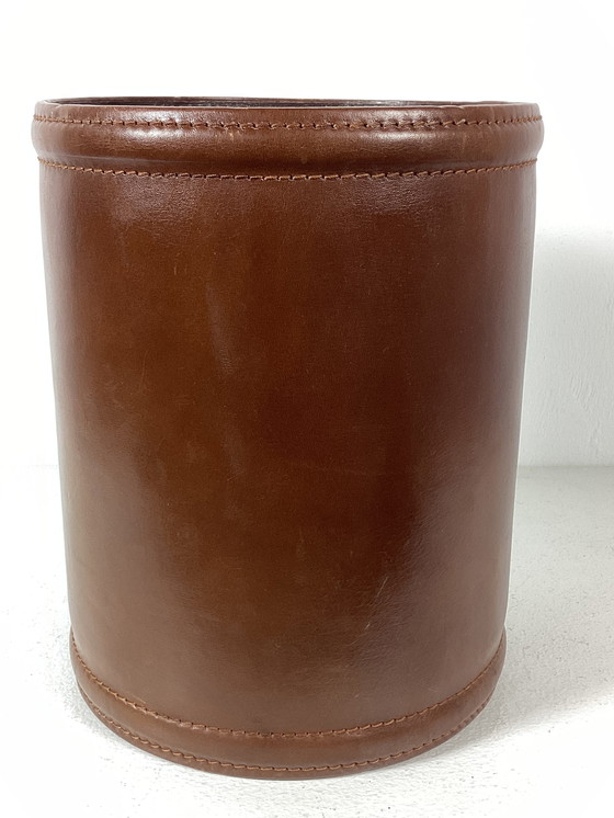Image 1 of Cestino per rifiuti in pelle modernista francese vintage anni Sessanta