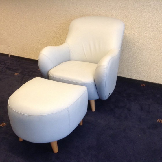 Image 1 of  Fauteuil ha incontrato Hocker in morbido leder licht blauw
