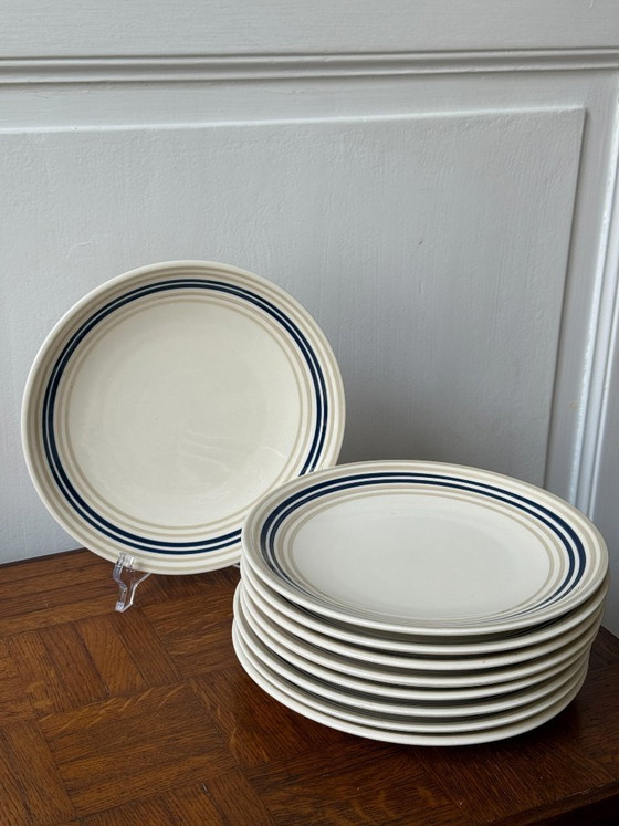 Image 1 of Juego de 9 platos a rayas azules y beige