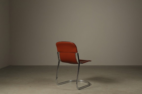 Image 1 of Set of six leather cantilever dining chairs by Willy Rizzo for Cidue, Italy 1970s