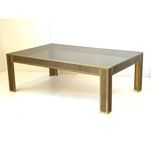 Table basse vintage en bronze et verre, 1970