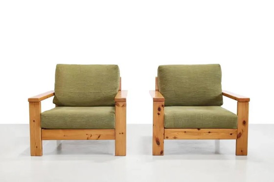 Conjunto de dos sillones de diseño italiano de pino de los años 70. – Wood, Cotton, Brutalist (photo 2 of 9)