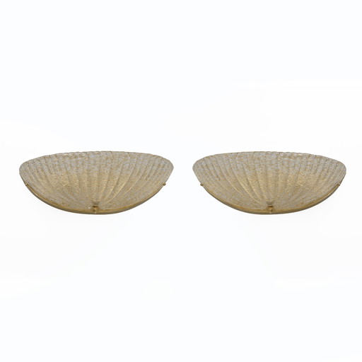 Paire d'appliques à coquille en verre de Murano de style Barovier Mid Century Modern