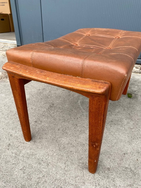 Image 1 of Poggiapiedi vintage in legno di faggio e pelle per Bröderna Andersson,