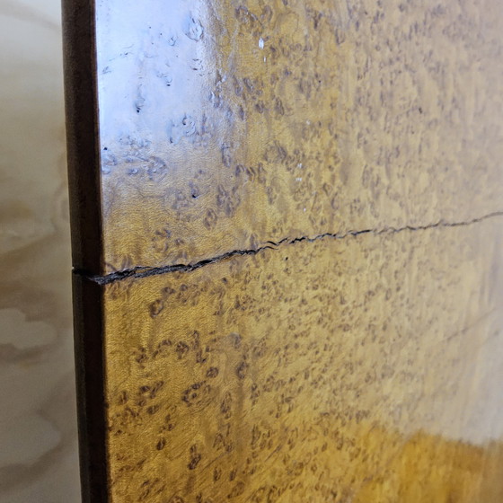 Image 1 of Mesa de costura Biedermeier antigua / mesa auxiliar de chapa de madera de raíz / mesa de almacenamiento