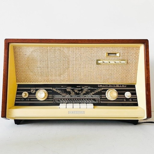 Radio a valvole vintage Philips B5X22A in teak e bachelite, anni '60