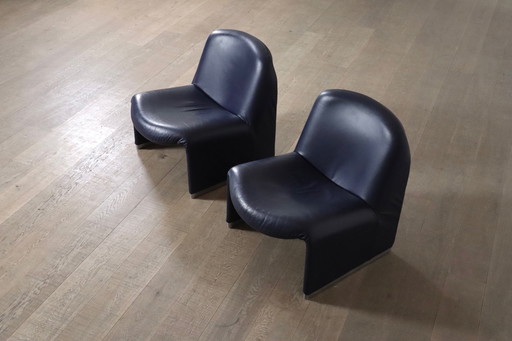 Alky loungestoelen in indigo-leer van Giancarlo Piretti voor Castelli