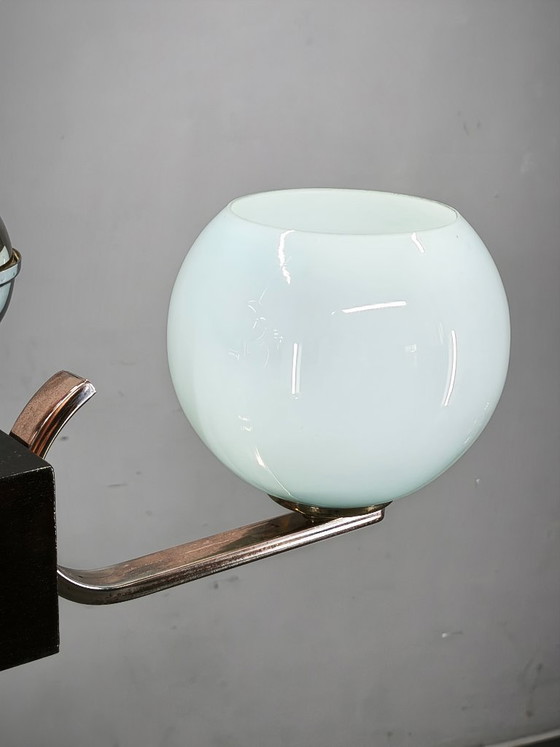 Image 1 of Art Deco Chrome and Opaline Glass Chandelier, Czechoslovakia, 1930s