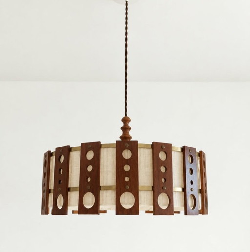 Scandinavische Teak en Stoffen Hanglamp Circa 1960