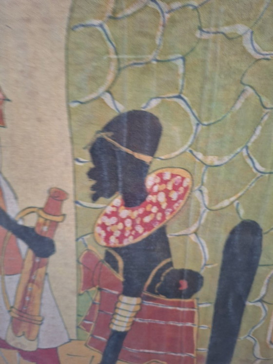 Image 1 of Groot origineel Afrikaans batikschilderij, gesigneerd "Hamidi", kunst op stof, 88 x 79 cm