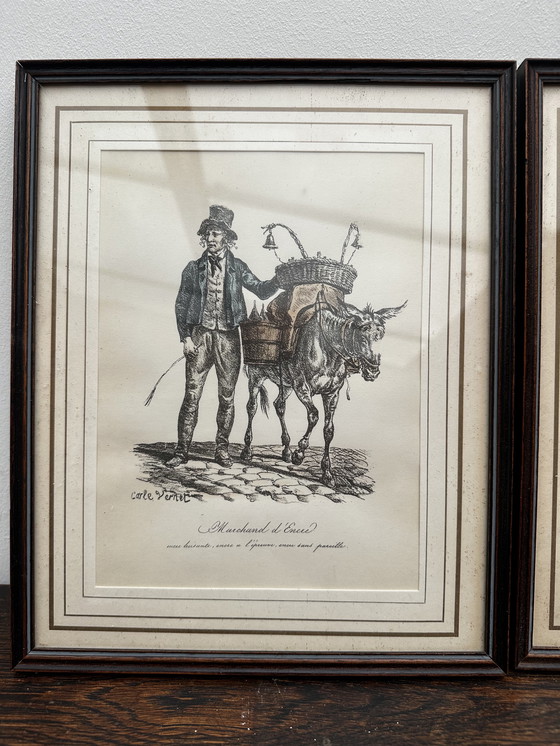 Image 1 of Carle Vernet - 2 incisioni - I mestieri di una volta - sotto cornici di legno