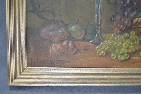 M. Maton-Wicart (XX Secolo) "Natura Morta con Cesto d'Uva" Olio su Tela, Firmato – Dipinti e disegni, Canvas (photo 6 of 11)