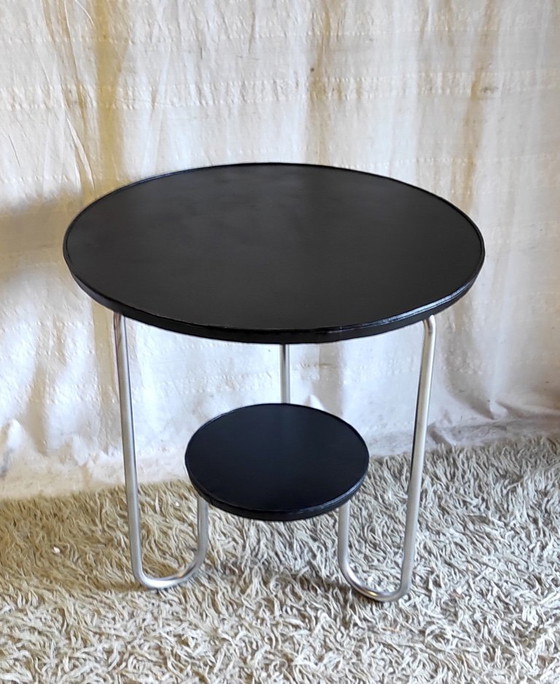 Image 1 of Tavolino laterale in stile Bauhaus in metallo e legno - metà del XX secolo