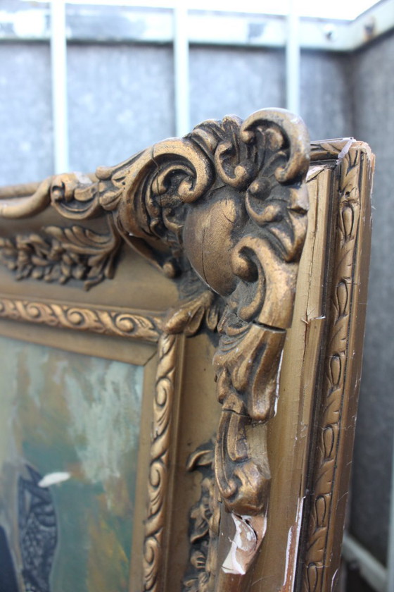 Image 1 of Lady Smoking in Art Nouveau Style, 1950s, Oil Painting, Framed