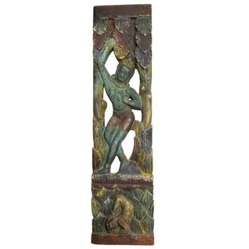 Antique Balinese carving 56cm - Polychrome with Goddess & Acrobat - 1.2kg