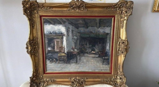 Theodorus Van Oorschot Oil on Canvas, Interior Framed