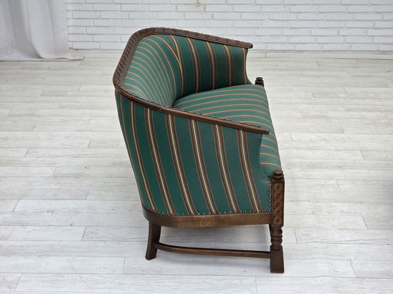 Image 1 of Anni '50, divano danese a 2 posti, lana per mobili verde, legno di quercia.