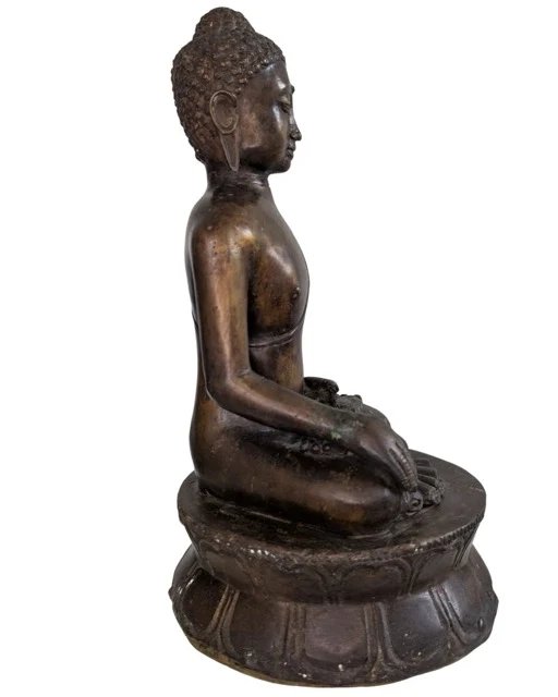 Antique 19th Century Bronze Thai Shan Buddha – 35cm – 3kg – Ritual Sealed – Sculpture (photo 3 of 10)