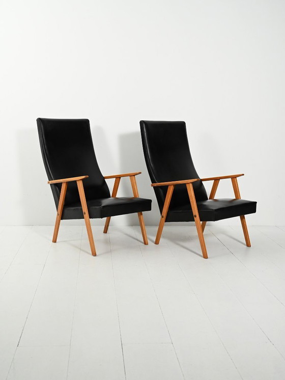 Image 1 of Coppia di poltrone scandinave con schienale alto in similpelle degli anni '50-'60