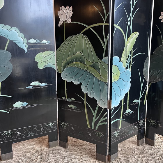 Image 1 of Paravent japonais-chinois ancien peint à la main