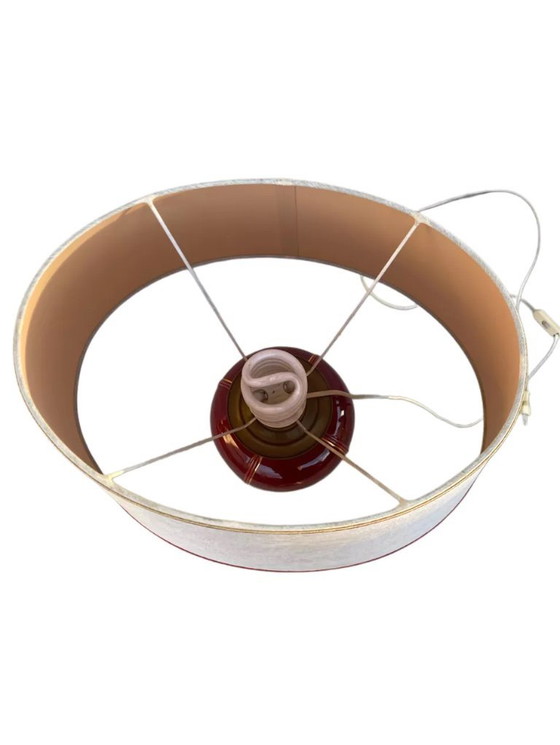 Image 1 of Large burgundy and gold vase-style table lamp