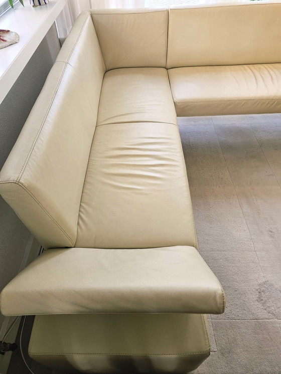 Image 1 of Leren eethoekbank 298 x 198 cm crèmekleurig