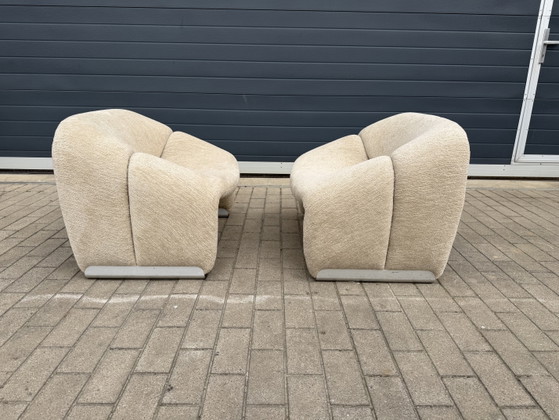 Image 1 of 2 sillones Artifort F598 Groovy en perfecto estado!! Tela Chenille Igor (Sable) de Pierre Paulin y Pierre Frey.