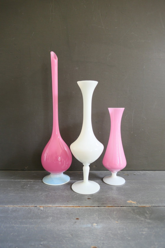 Image 1 of Vintage Opaline Vase White on Foot