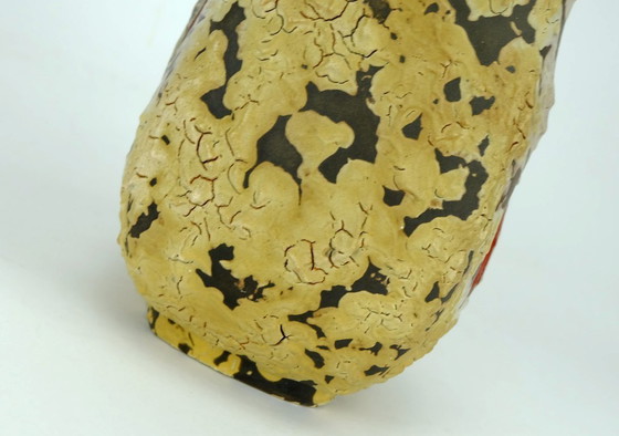 Image 1 of mid century fat lava VASE es-keramik WGP brown beige glaze red leaf pattern