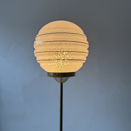 Ancienne Lampe à Poser XL Laiton et Verre de Clichy Vintage