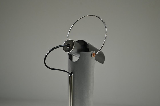Image 1 of Brushed metal postmodern table lamp, 1980s Italy.