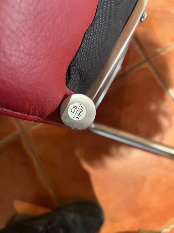 Image 1 of 6x designer dining chairs – leather & stainless steel – style Label Vandenberg