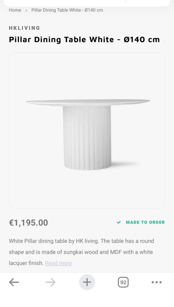 Image 1 of HKliving Pillar eettafel wit – Ø140 cm