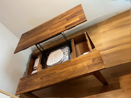 Image 1 of lift-top coffee table in solid Tzalam wood