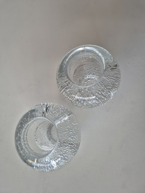 Vintage Kosta Boda ‘Sunflower’ Candle holders • Göran Wärff • Set of 2, Glass, Transparent (photo 3 of 5)