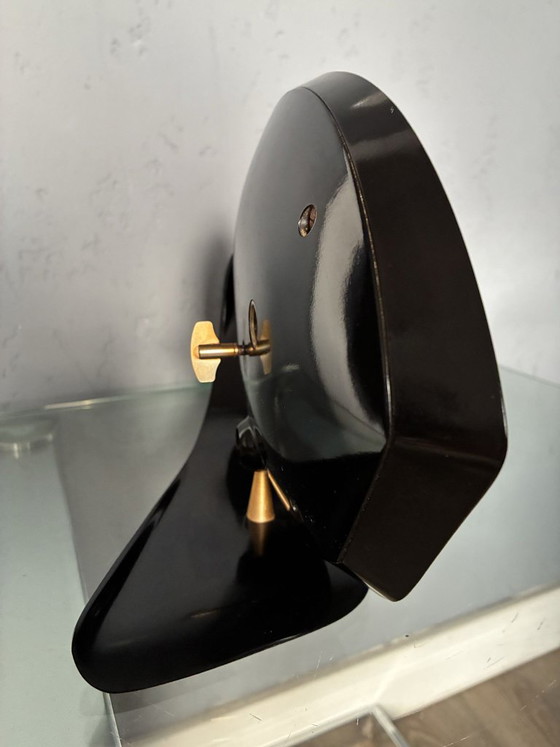 Orologio da camino Prim in bachelite, orologio occhio di gatto cecoslovacco anni '50, Plastica, Nero, 1950 (foto 6 di 7)